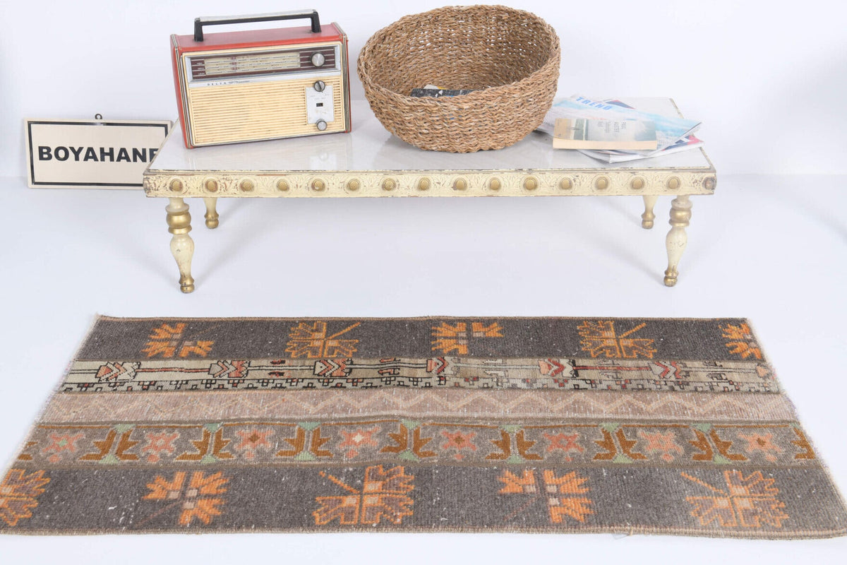 El yapımı vintage yolluk 61x124 cm oryantal desenli yün - detay görünümü