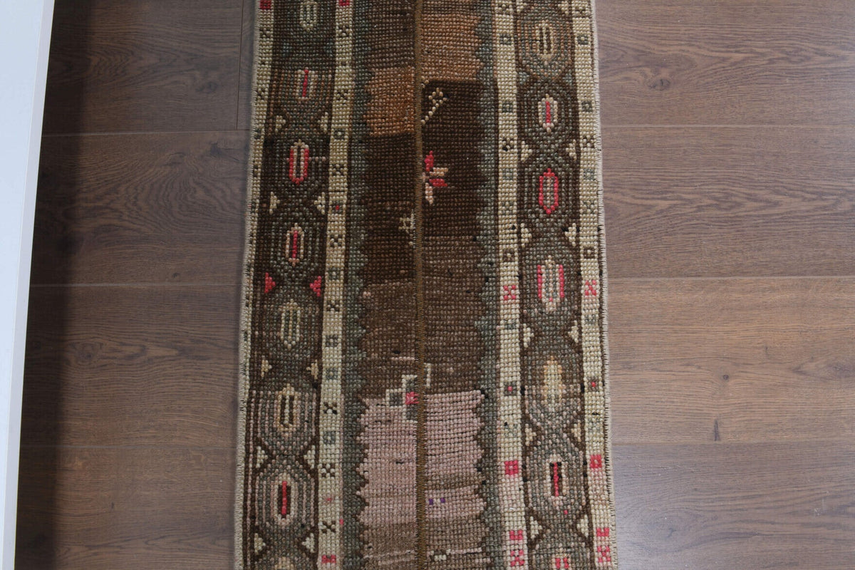 El yapımı vintage yolluk 43x193 cm tribal desenli yün - yakın çekim doku detayı