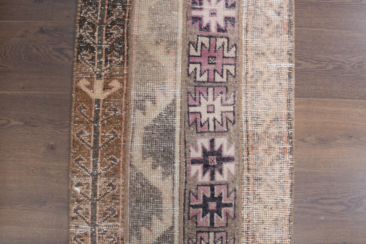 El yapımı vintage yolluk 58x241 cm patchwork desenli yün - yakın çekim doku detayı