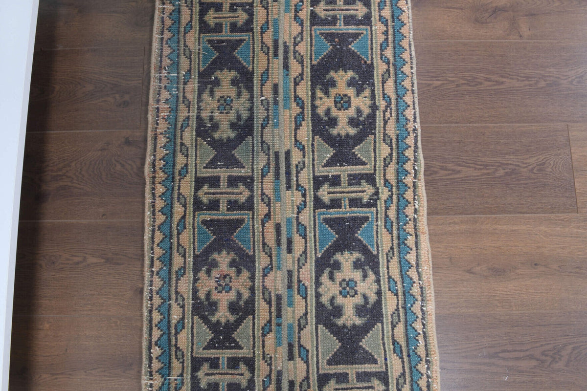El yapımı vintage yolluk 58x180 cm patchwork desenli yün - yakın çekim doku detayı
