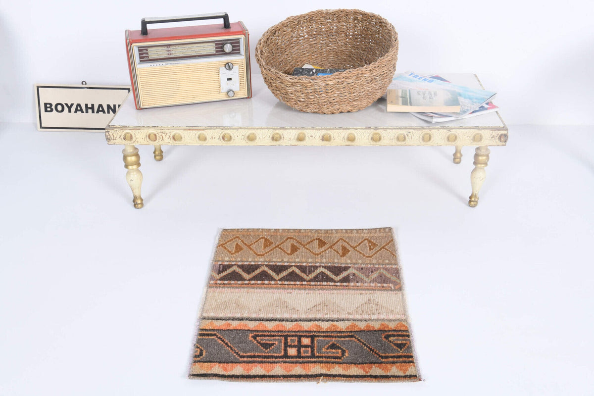 El yapımı vintage halı 46x56 cm patchwork desenli yün - detay görünümü