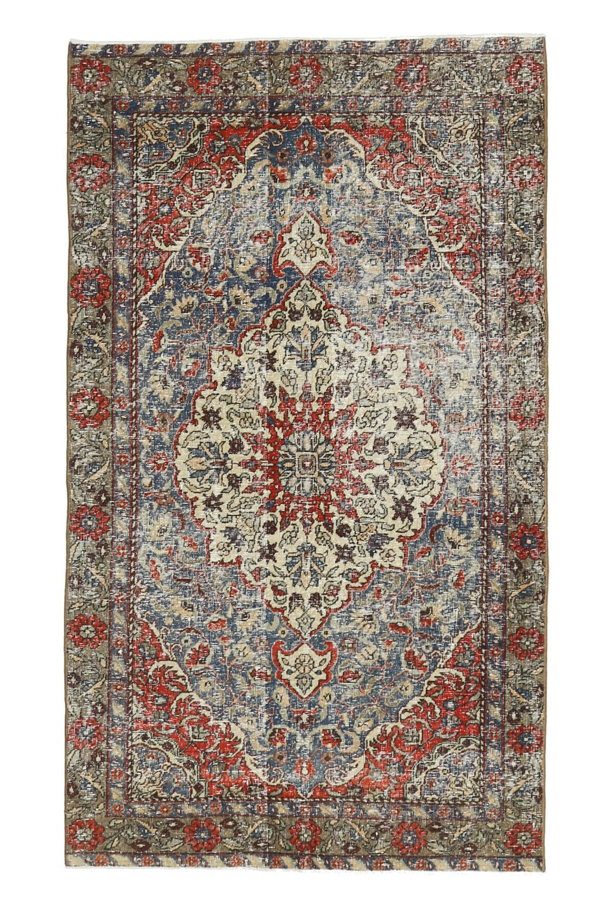El yapımı vintage halı 117x208 cm oryantal desenli yün - ışık altında renk detayı