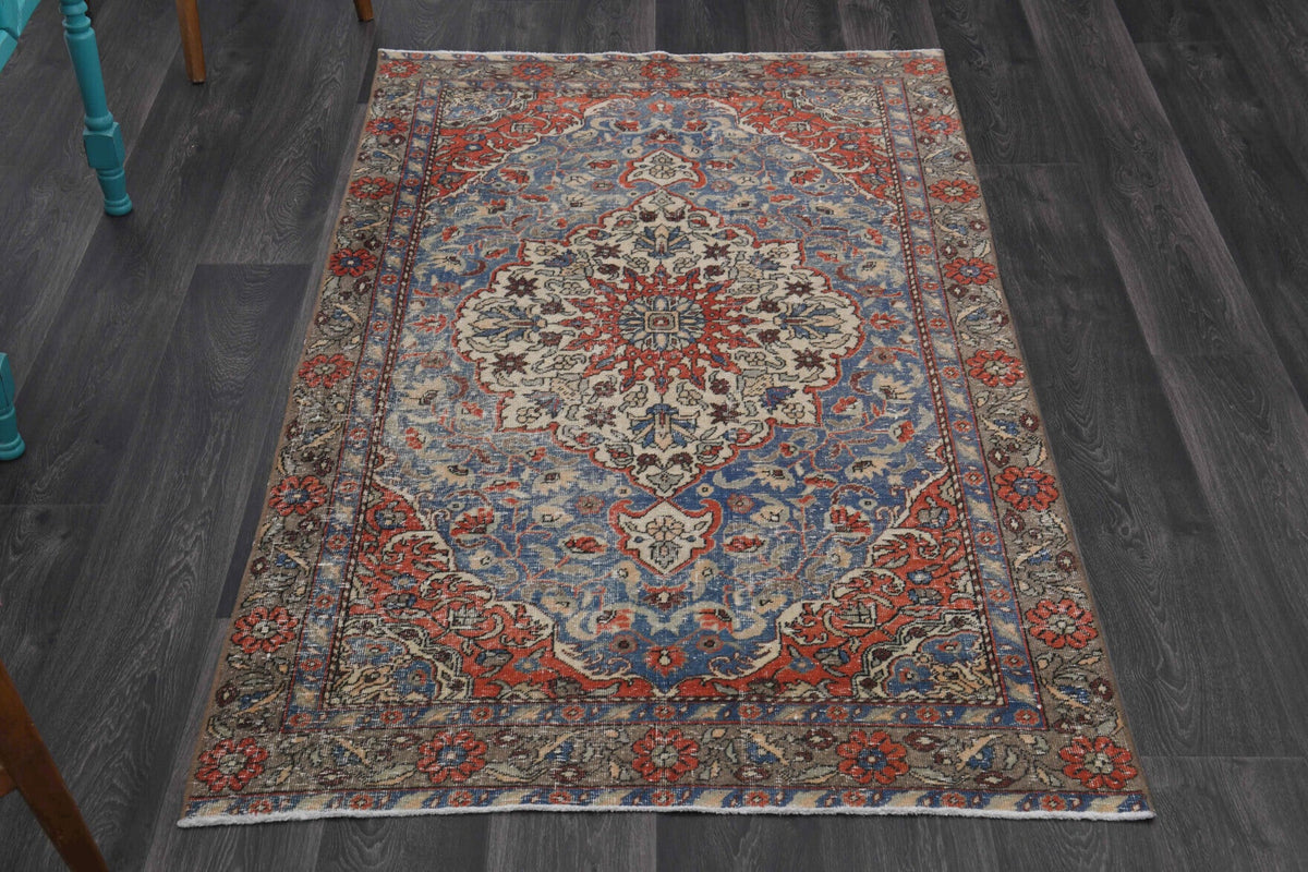 El yapımı vintage halı 117x208 cm oryantal desenli yün - detay görünümü