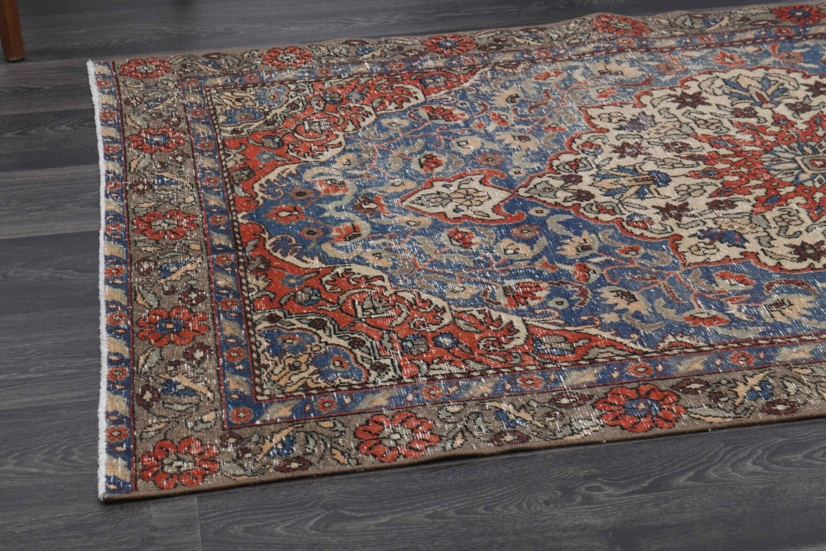 El yapımı vintage halı 117x208 cm oryantal desenli yün - kenar ve saçak detayı