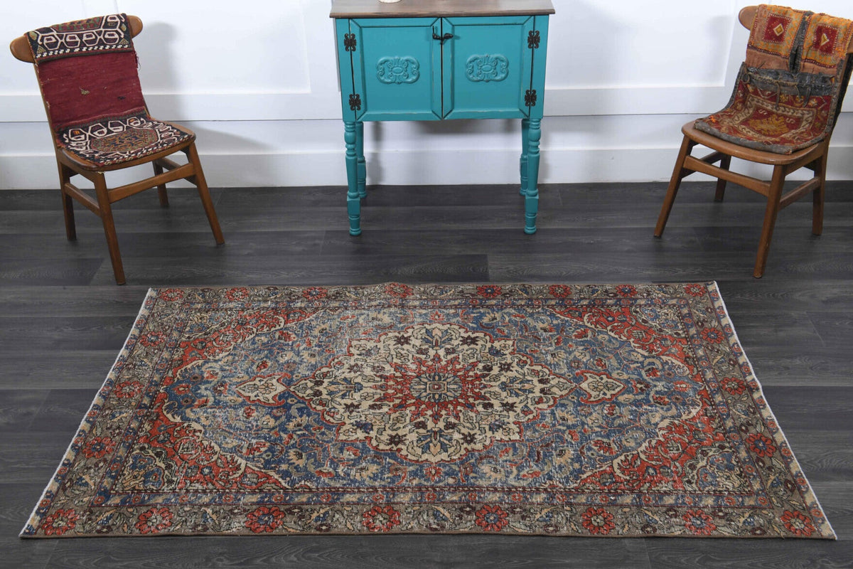 El yapımı vintage halı 117x208 cm oryantal desenli yün - desen detayı