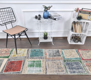 1970'lerden Anadolu kökenli geometrik desenli patchwork vintage yolluk, 72x229 cm