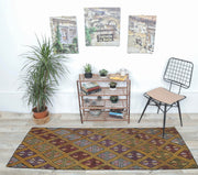 El yapımı vintage yolluk 61x183 cm i̇kat desenli yün - detay görünümü