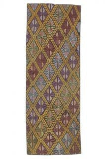 El yapımı vintage yolluk 61x183 cm i̇kat desenli yün - açık alan görünümü