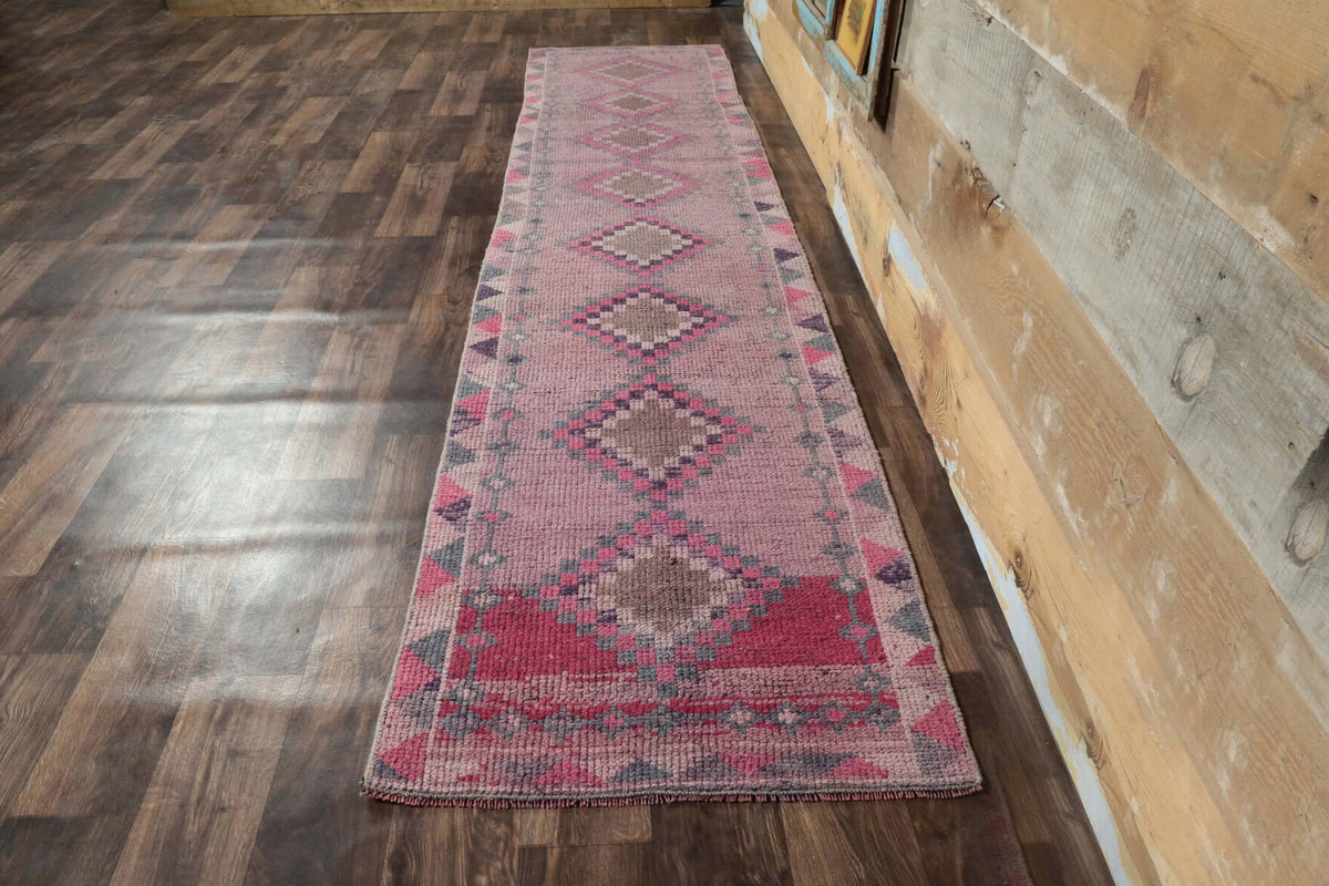El yapımı vintage yolluk 81x353 cm geometrik desenli yün - detay görünümü