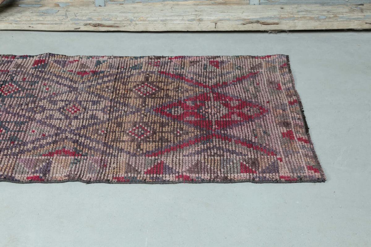 El yapımı vintage yolluk 76x345 cm i̇kat desenli yün - üstten görünüm