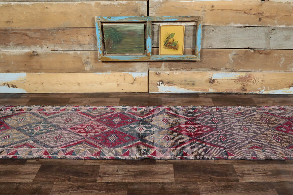 El yapımı vintage yolluk 76x345 cm i̇kat desenli yün - farklı açıdan görünüm