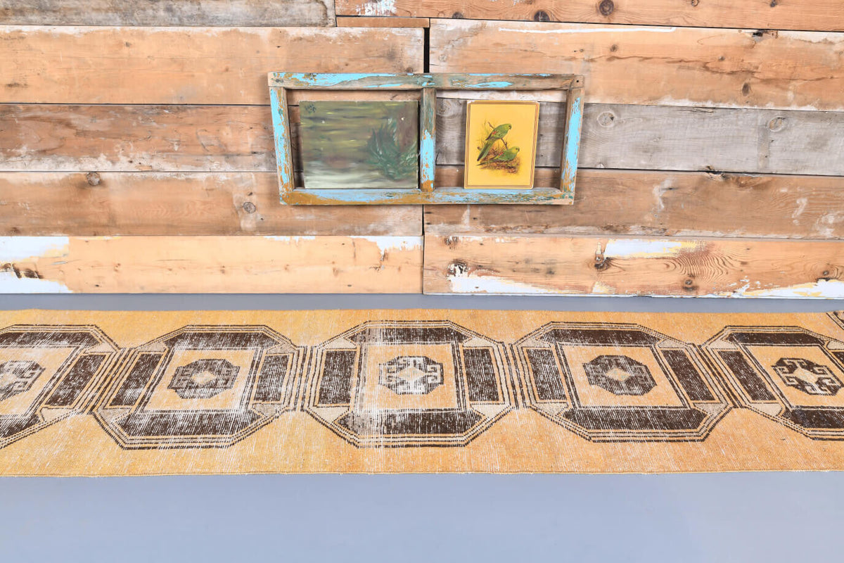 El yapımı vintage yolluk 79x338 cm düz desenli yün - detay görünümü
