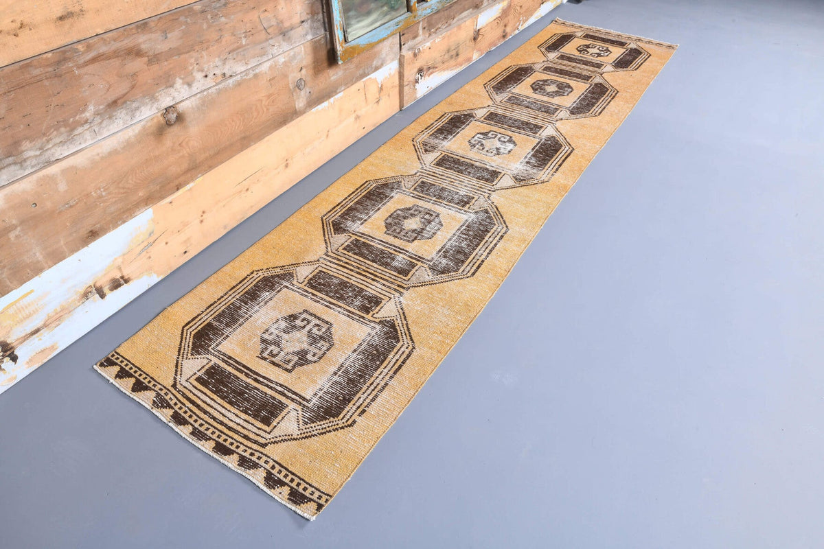 El yapımı vintage yolluk 79x338 cm düz desenli yün - yakın çekim doku detayı