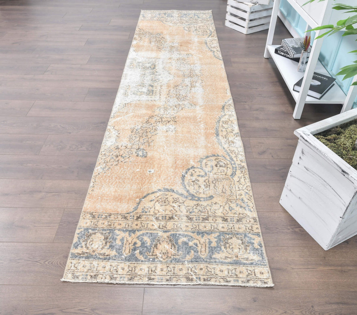 El yapımı vintage yolluk 81x335 cm çiçek desenli desenli yün - detay görünümü