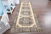 El yapımı vintage yolluk 124x381 cm oryantal desenli yün - detay görünümü