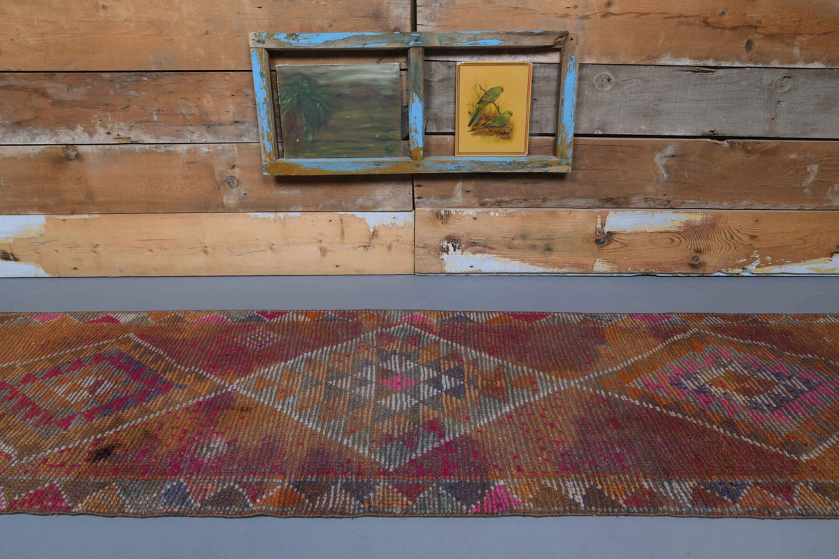 El yapımı vintage yolluk 81x399 cm geometrik desenli yün - detay görünümü