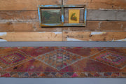 1970'lerden Anadolu kökenli geometrik desenli el dokuma vintage yolluk, 83x400 cm