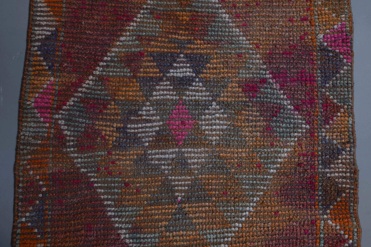 Antre ve koridor için geometrik desenli el dokuma vintage yolluk – 83x400 cm