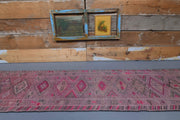 El yapımı vintage yolluk 79x356 cm geometrik desenli yün - detay görünümü