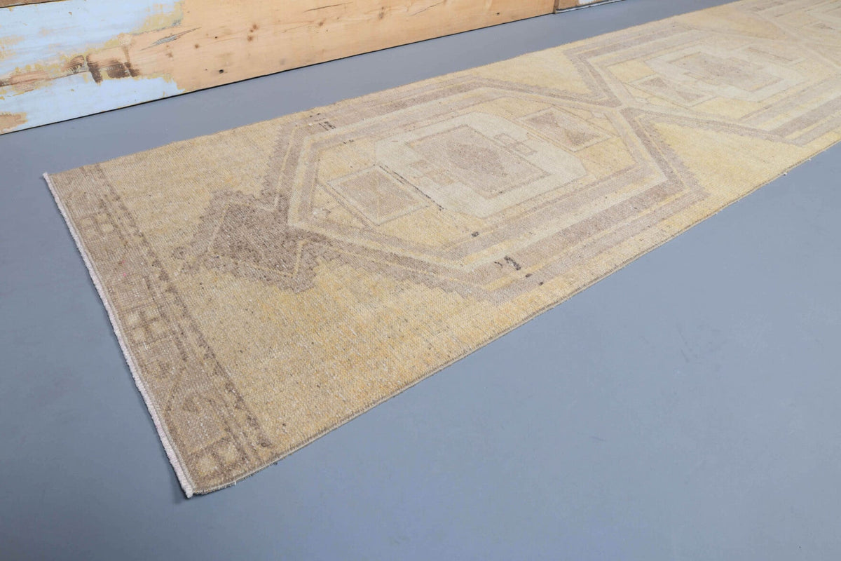 El yapımı vintage yolluk 86x384 cm geometrik desenli yün - detay görünümü