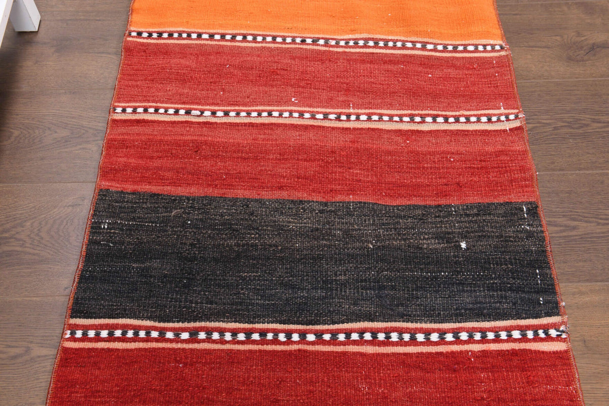 El yapımı vintage yolluk 66x198 cm çizgili desenli yün - yakın çekim doku detayı