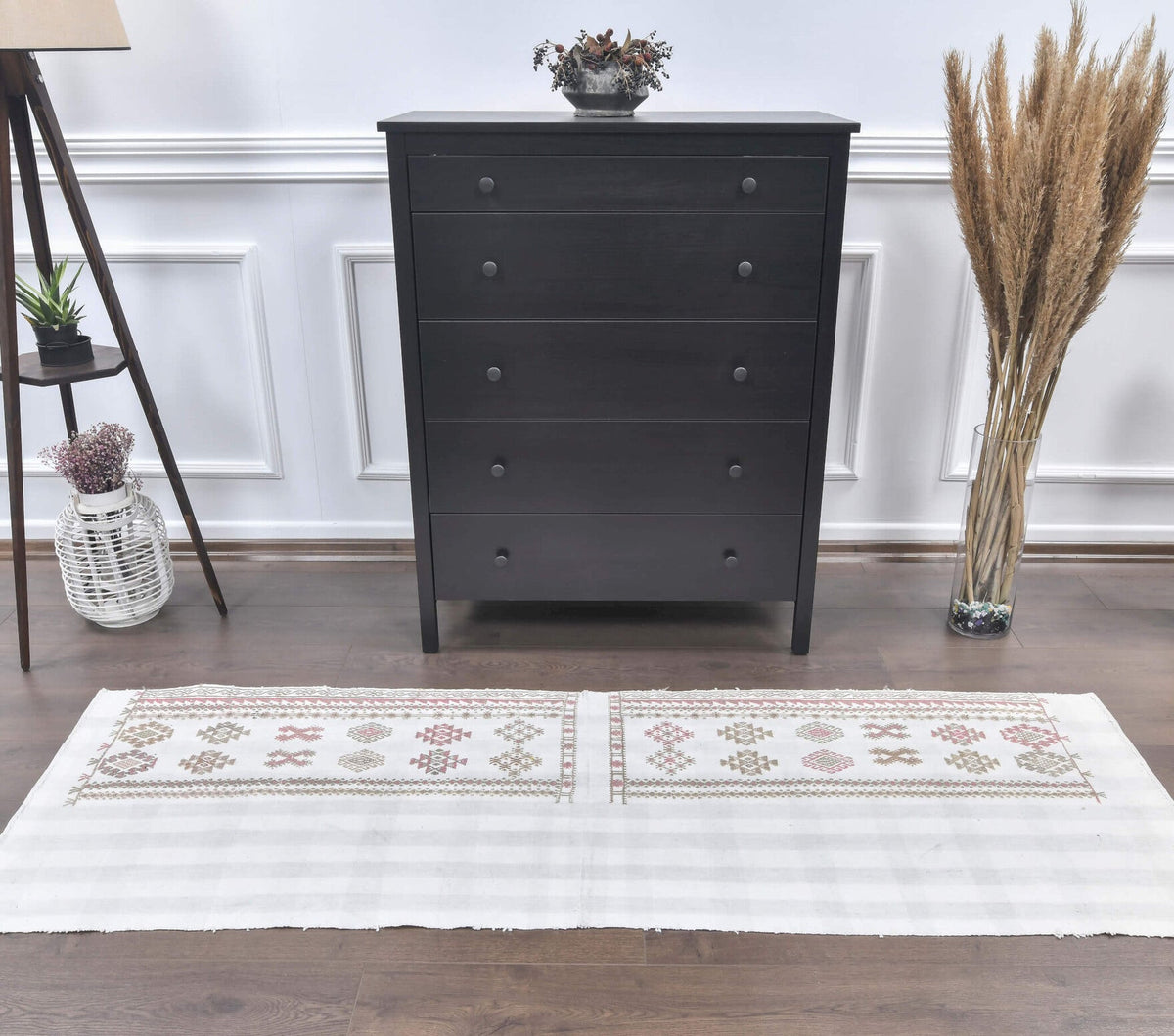 El yapımı vintage yolluk 71x211 cm i̇kat desenli yün - detay görünümü