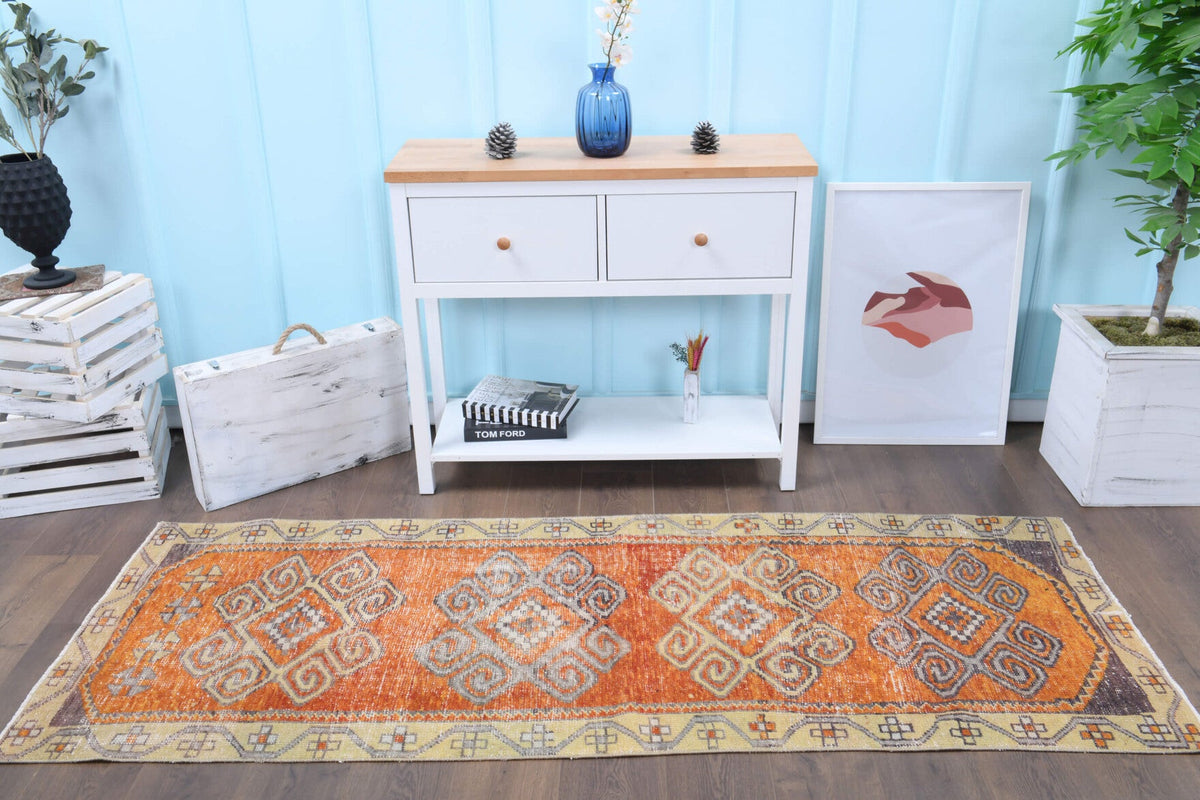 El yapımı vintage yolluk 81x226 cm tribal desenli yün - detay görünümü