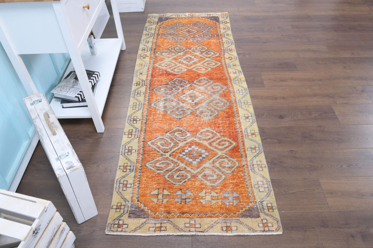 El yapımı vintage yolluk 81x226 cm tribal desenli yün - yakın çekim doku detayı