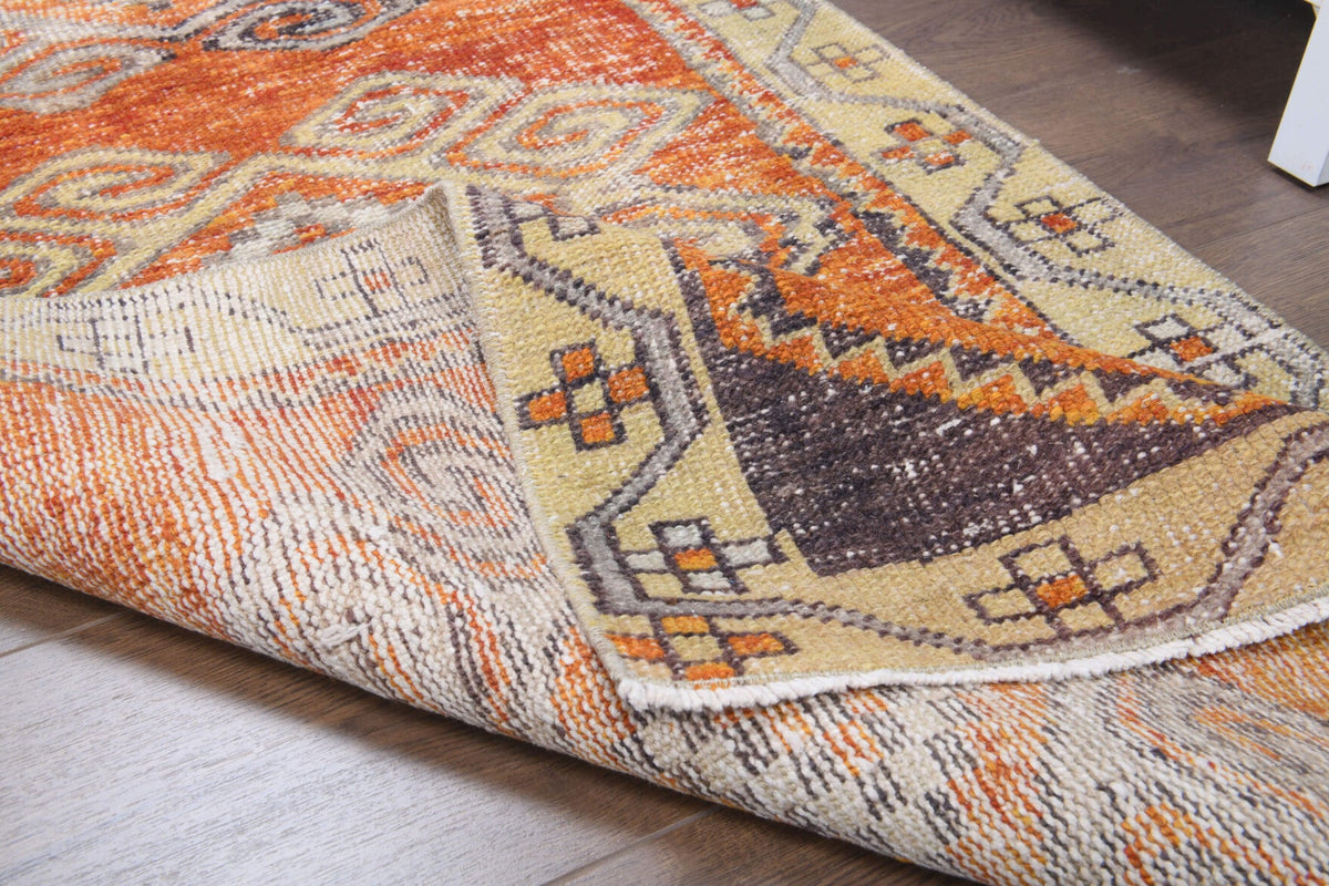 Antre ve koridor için tribal desenli el dokuma vintage yolluk – 83x225 cm