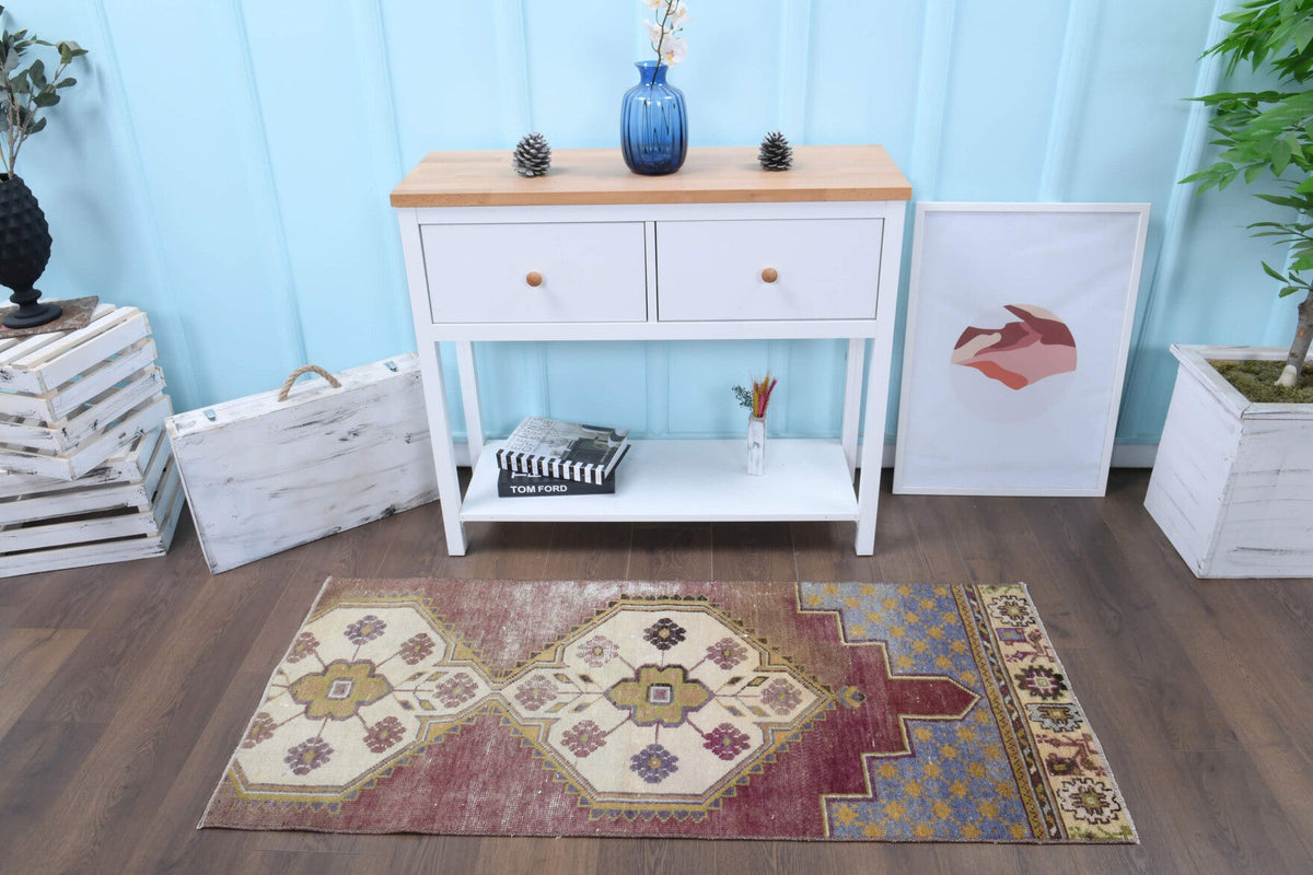 El yapımı vintage yolluk 61x152 cm oryantal desenli yün - detay görünümü