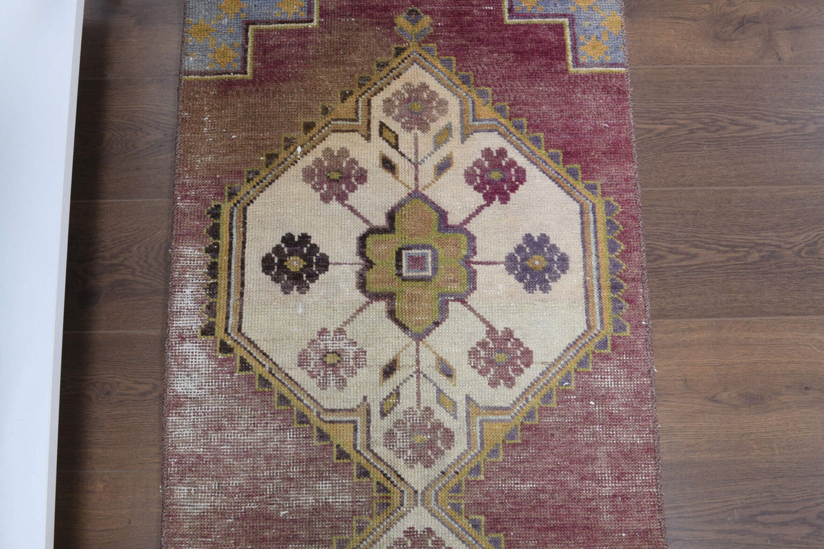 El yapımı vintage yolluk 61x152 cm oryantal desenli yün - kenar ve saçak detayı