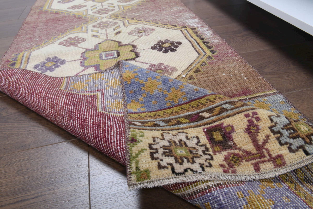 El yapımı vintage yolluk 61x152 cm oryantal desenli yün - üstten görünüm