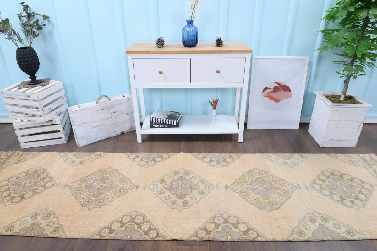 El yapımı vintage yolluk 89x345 cm oryantal desenli yün - detay görünümü