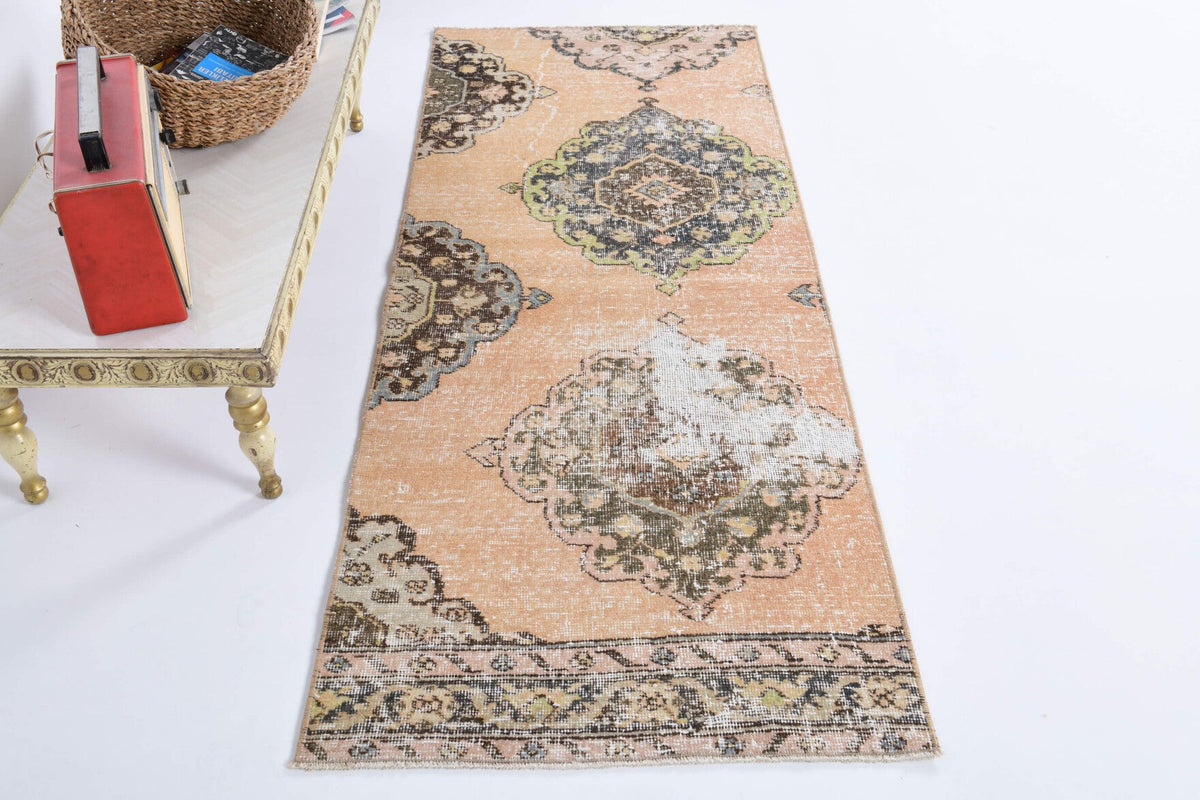 El yapımı vintage yolluk 74x185 cm oryantal desenli yün - detay görünümü