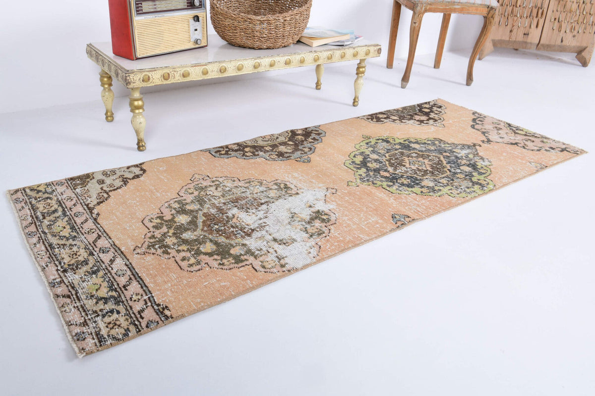 El yapımı vintage yolluk 74x185 cm oryantal desenli yün - yakın çekim doku detayı
