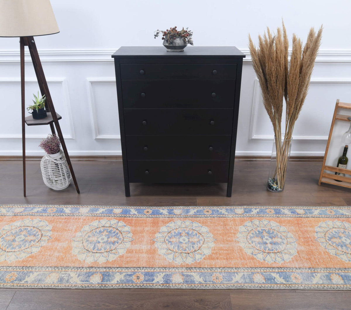 El yapımı vintage yolluk 81x318 cm oryantal desenli yün - detay görünümü