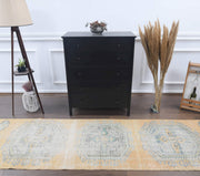 El yapımı vintage yolluk 89x340 cm oryantal desenli yün - detay görünümü