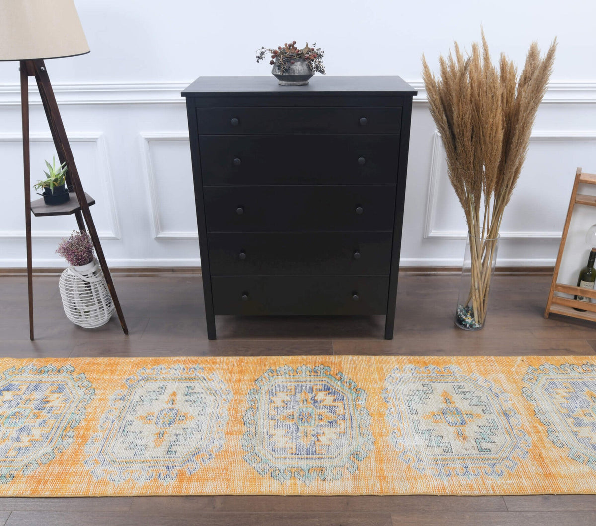El yapımı vintage yolluk 76x320 cm oryantal desenli yün - detay görünümü