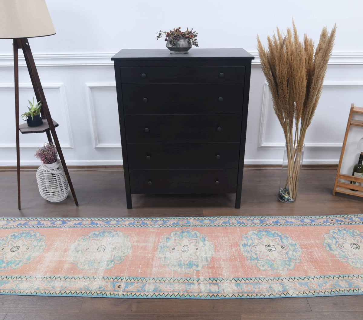 El yapımı vintage yolluk 79x320 cm oryantal desenli yün - detay görünümü