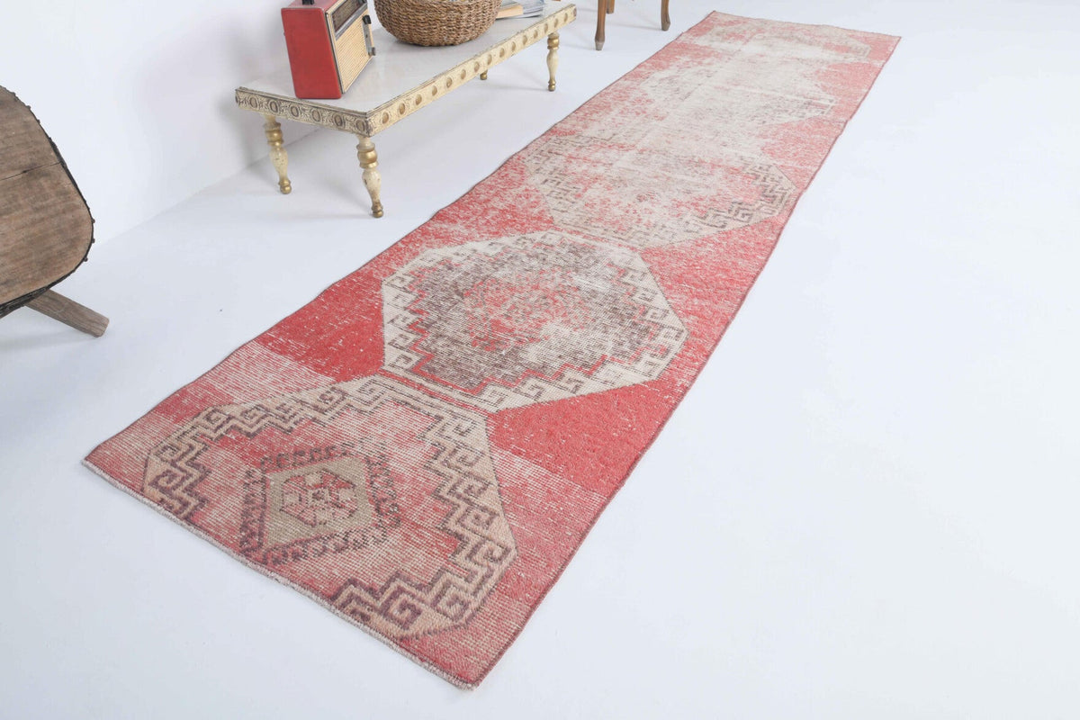El yapımı vintage yolluk 79x307 cm geleneksel desenli yün - yakın çekim doku detayı