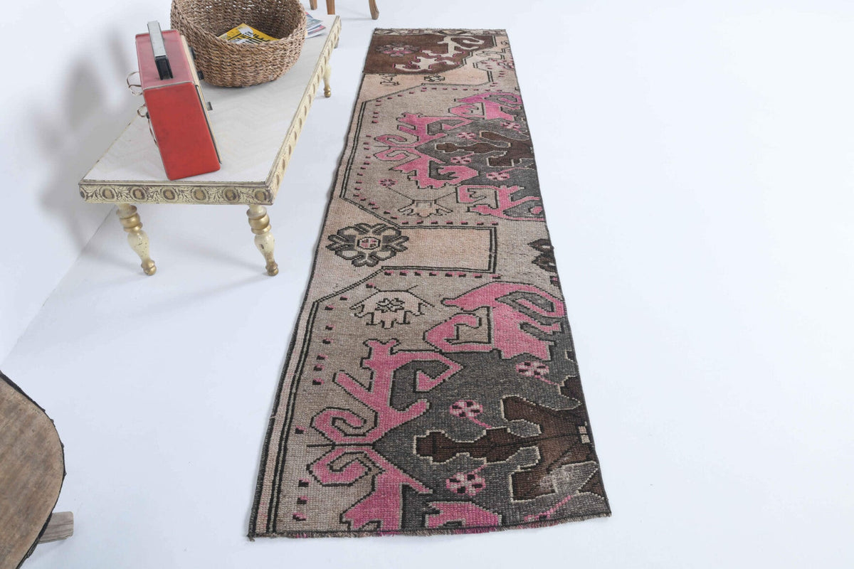El yapımı vintage yolluk 61x234 cm oryantal desenli yün - detay görünümü