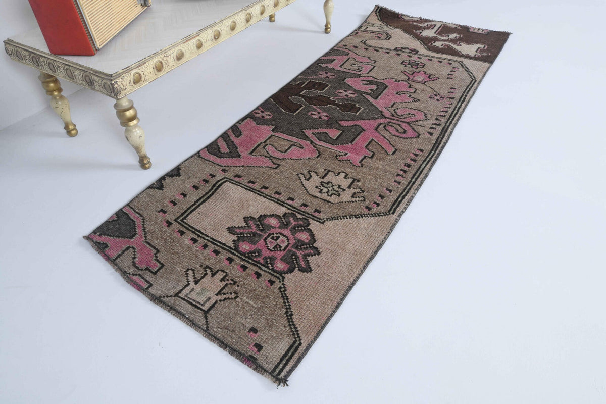 El yapımı vintage yolluk 56x155 cm oryantal desenli yün - yakın çekim doku detayı