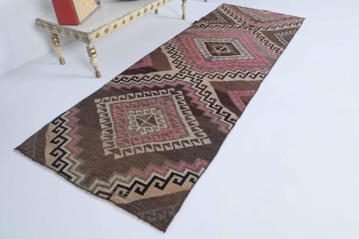 El yapımı vintage yolluk 74x218 cm oryantal desenli yün - yakın çekim doku detayı