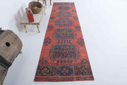 El yapımı vintage yolluk 89x333 cm çiçek desenli desenli yün - detay görünümü