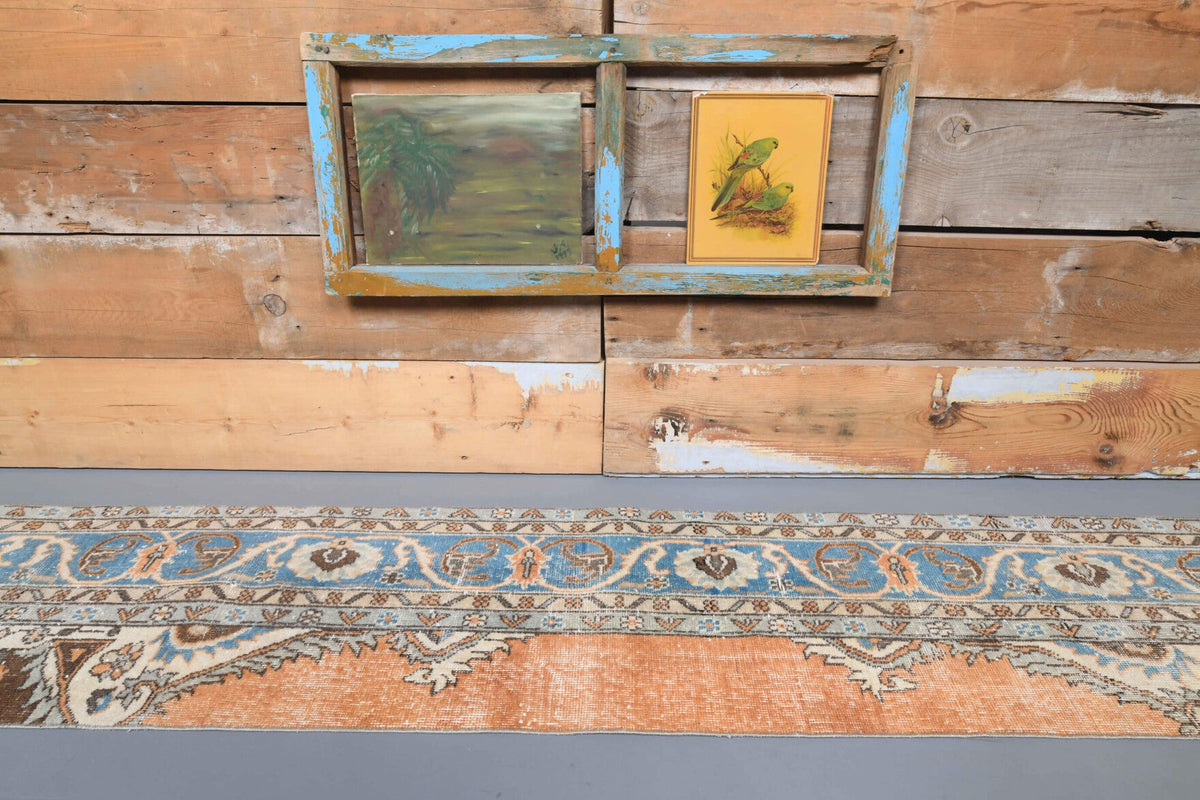 El yapımı vintage yolluk 56x279 cm oryantal desenli yün - yakın çekim doku detayı