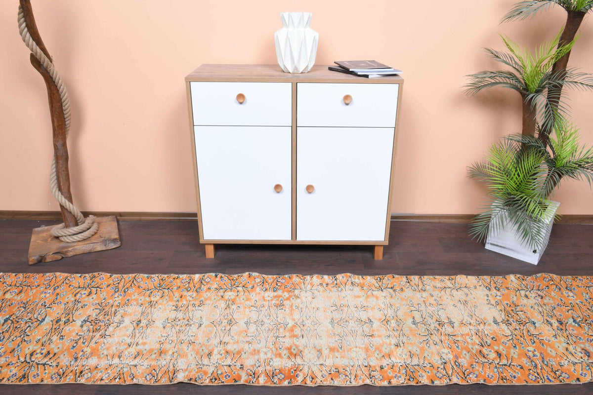 El yapımı vintage yolluk 66x310 cm çiçek desenli desenli yün - detay görünümü