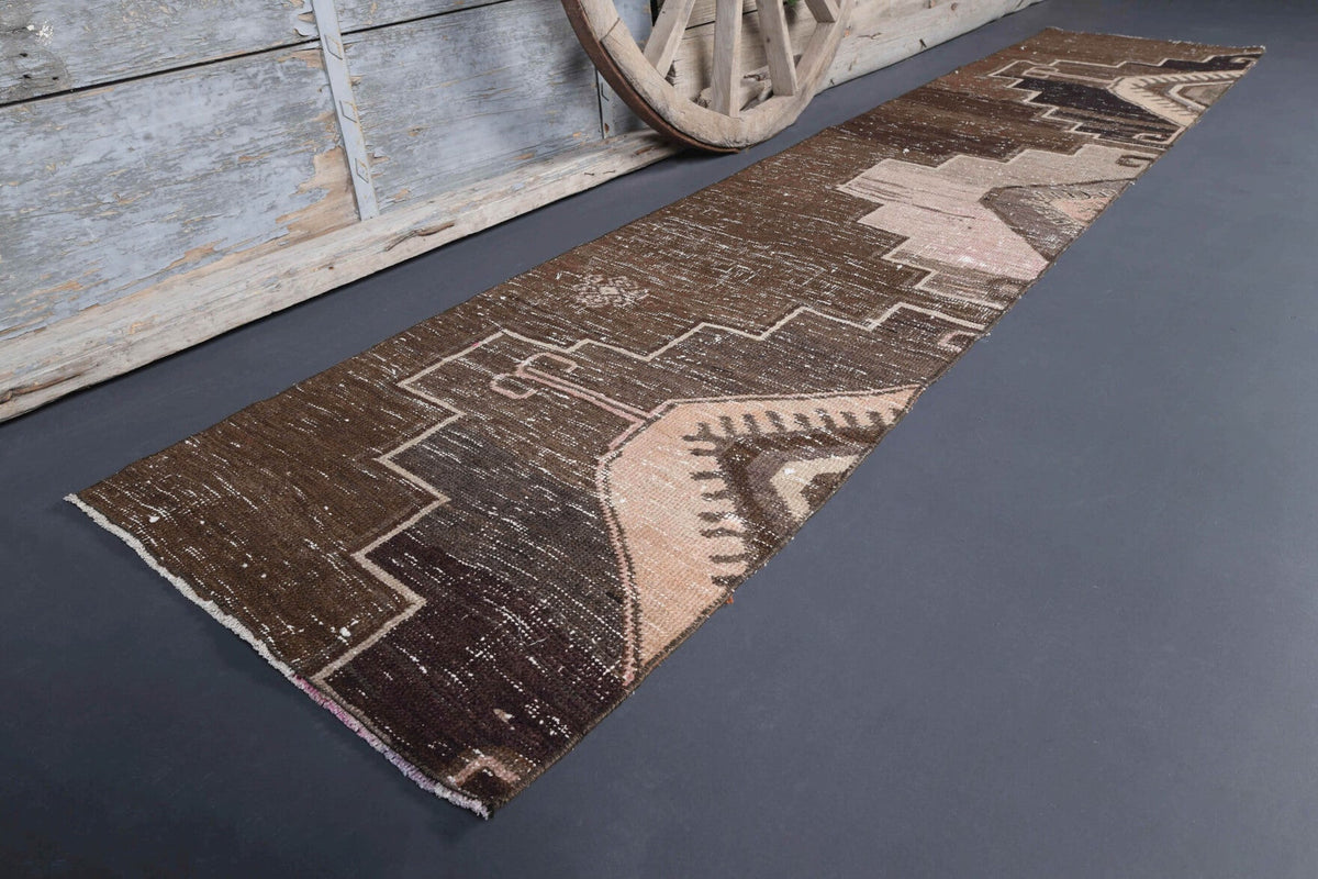 Antre ve koridor için oryantal desenli el dokuma vintage yolluk – 70x330 cm