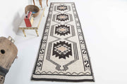 1970'lerden Anadolu kökenli oryantal desenli el dokuma vintage yolluk, 100x326 cm
