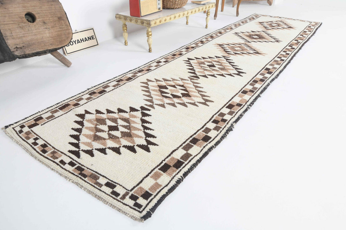 El yapımı vintage yolluk 91x338 cm oryantal desenli yün - detay görünümü