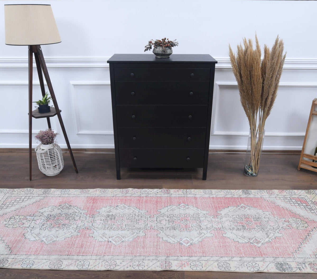 1970'lerden Anadolu kökenli oryantal desenli el dokuma vintage yolluk, 92x295 cm